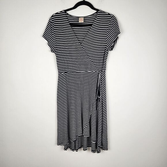 Faded Glory Mini Dress Striped Faux Wrap Dress size M - Picture 12 of 12